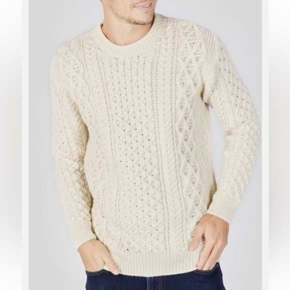 IrelandsEye_Blasket Honeycomb Stitch Aran Sweater Natur_Unisex_XL
